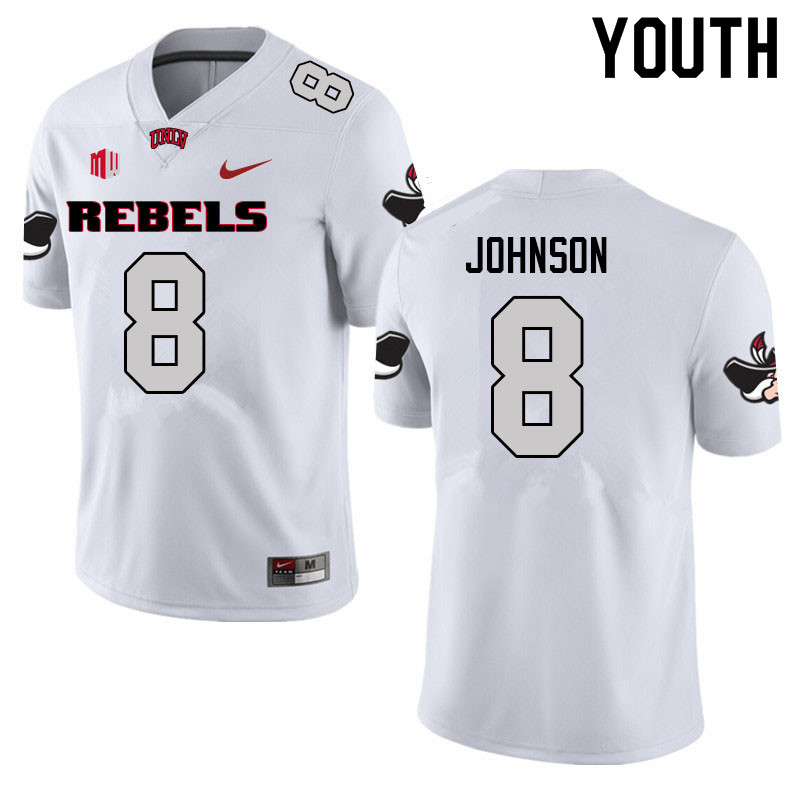 Youth #8 Darius Johnson UNLV Rebels College Football Jerseys Sale-White - Click Image to Close